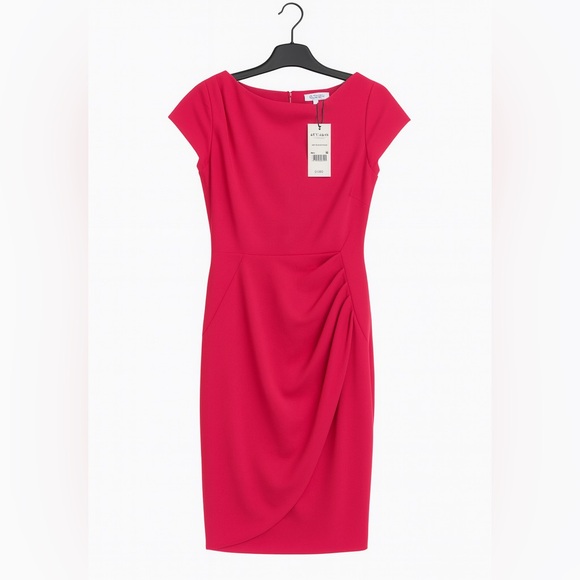 NWT LK Bennett Magenta Pink Red Fuchsia Short Sleeve Midi Dress